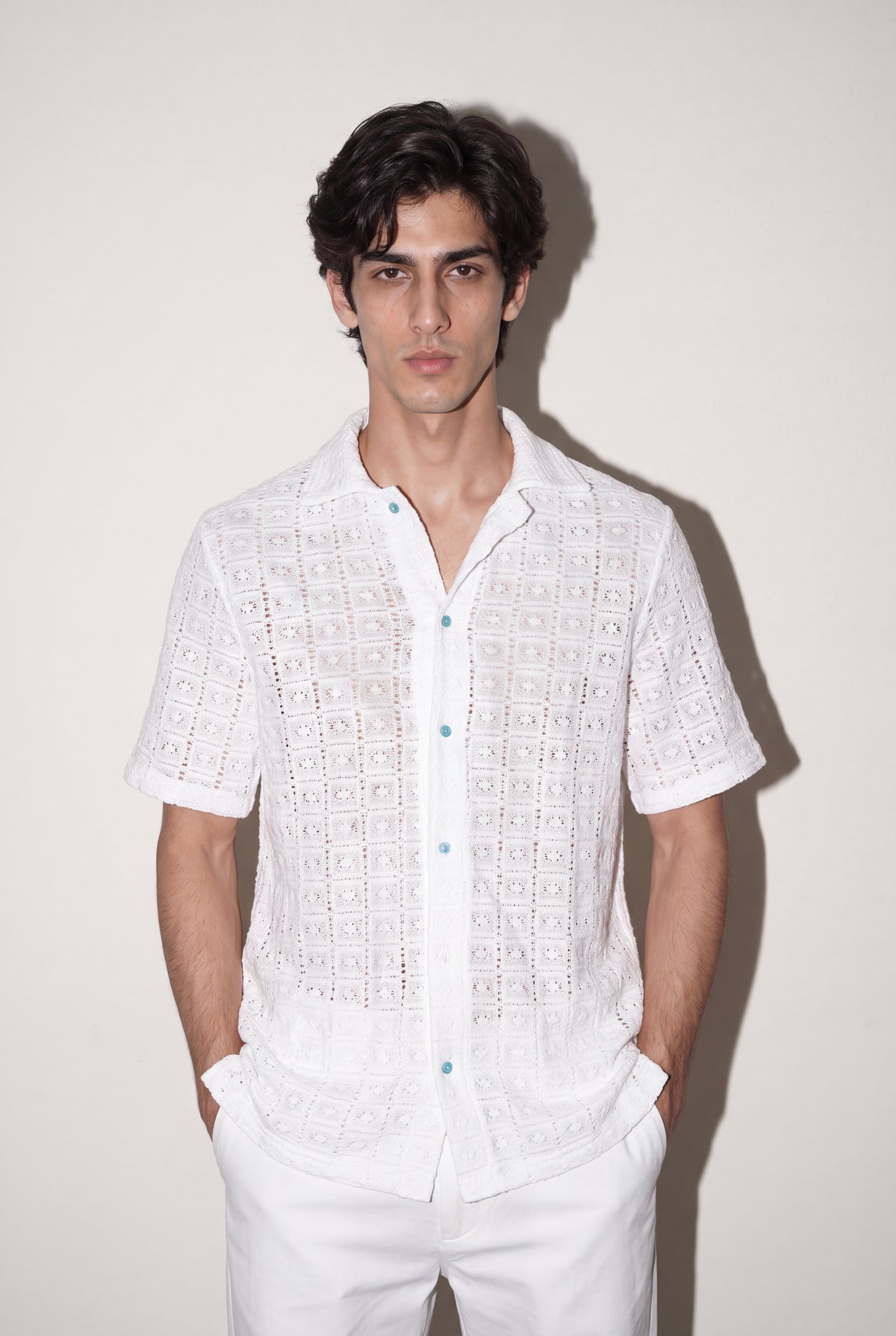 men's crochet knit shirt